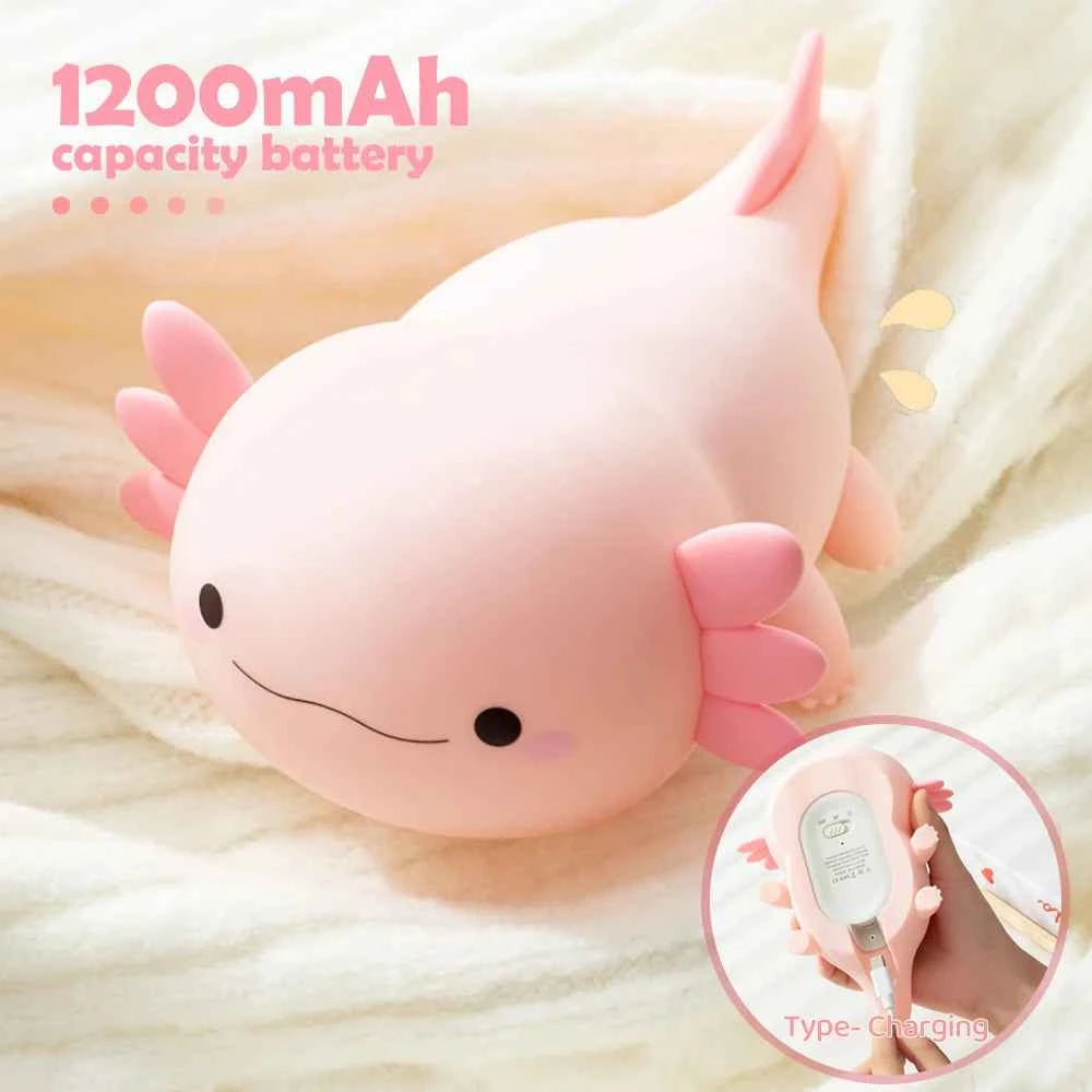 Axolotl Night Light for Kids 2 Brightness Silicone Nursery Sleeping Light Portable USB Rechargeable Bedside Lamp For Baby's Room - Fullshopping
