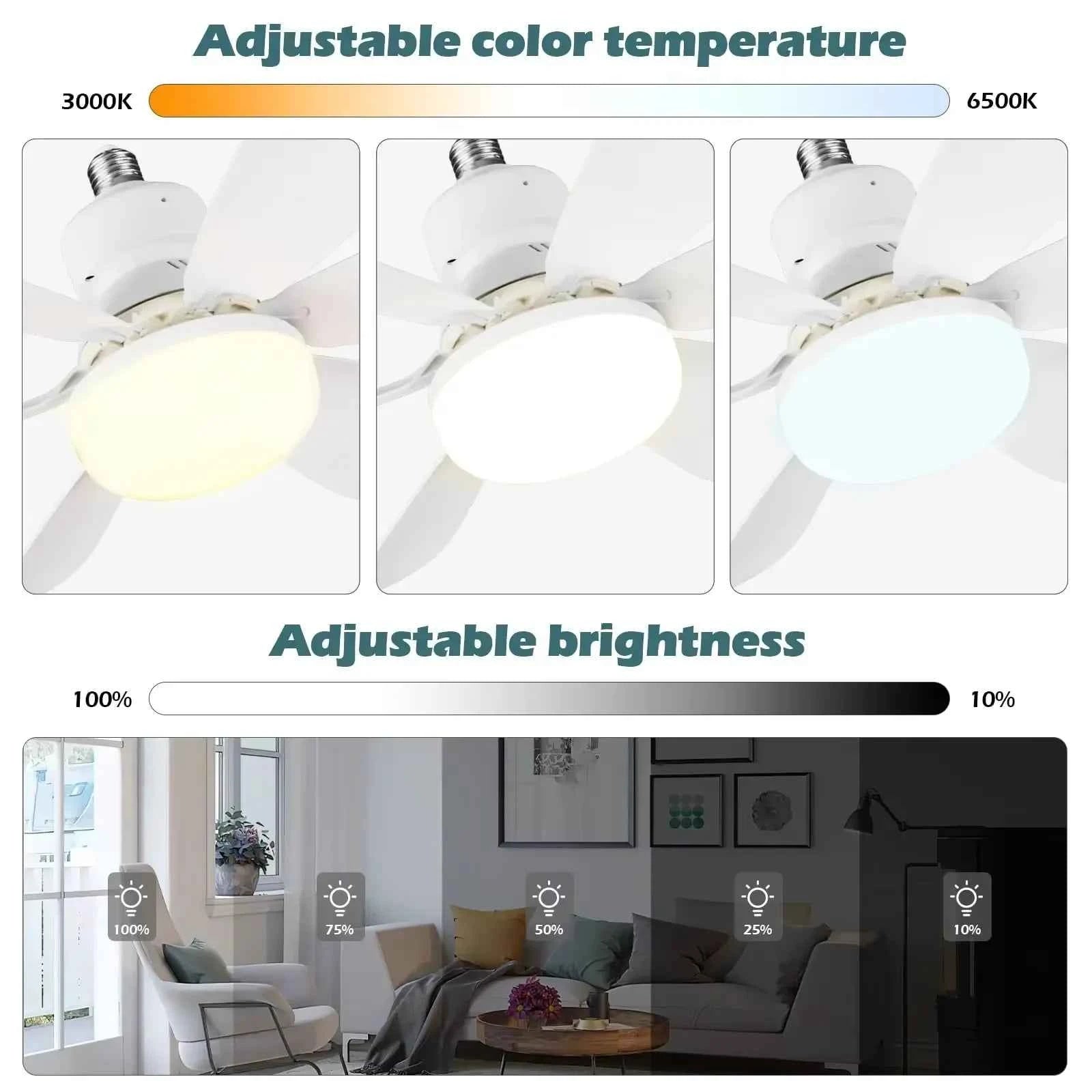 1pcs Ceiling Fans Light E27 LED with Remote Dimming Function Ceiling Fan Light for Bedroom Garage Study Kitchen and Home Use