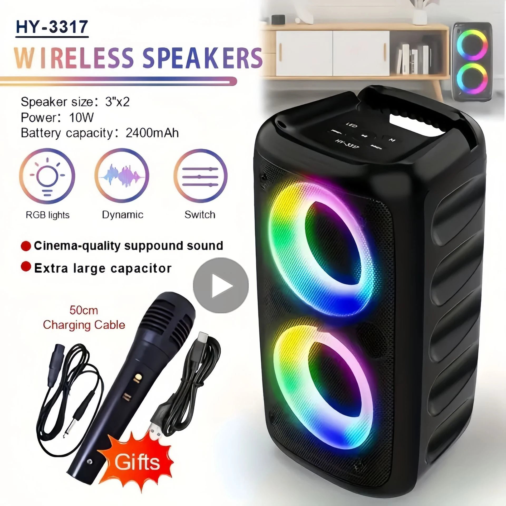 Karaoke Radio FM Bluetooth Speaker Portable Wireless With Microphone Lamp Machine Caixa De Som Sound Box Music Subwoofer LED TWS - Fullshopping