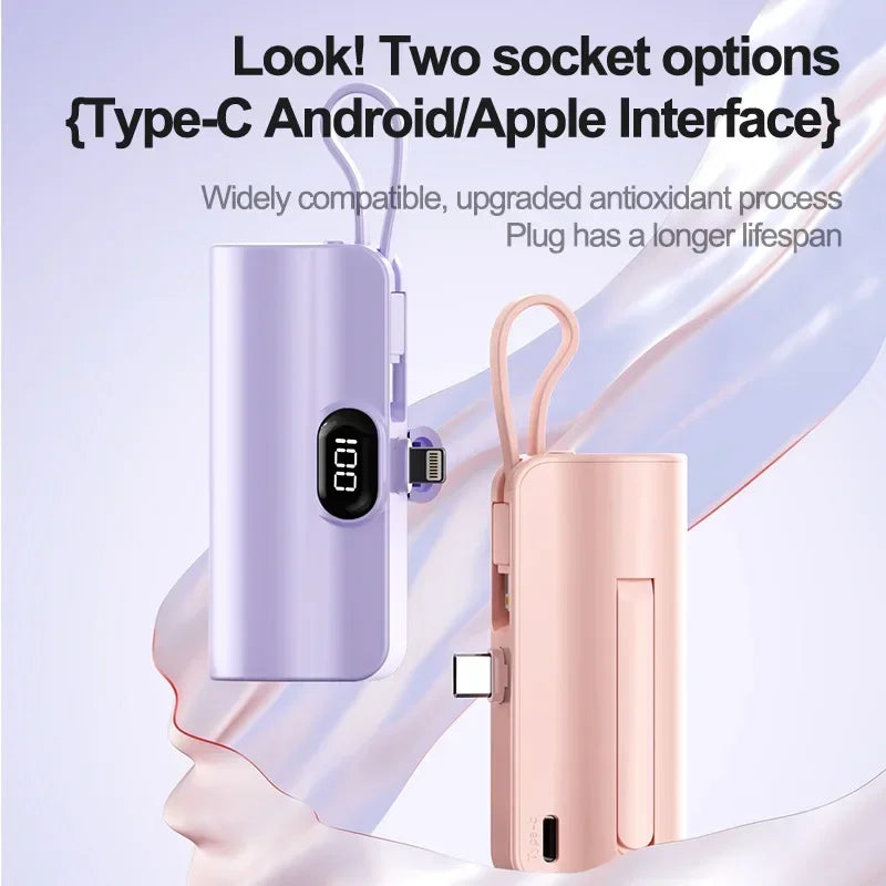 10000mAh Mini Power Bank Portable Fast Charger External Spare Battery For iPhone Samsung Built-in Type C Cable Small Powerbank - Fullshopping