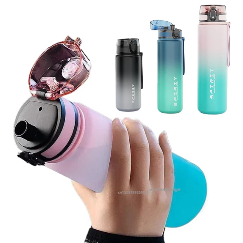 500ML/650ML/1000ML Sports Water Bottle Leak Proof Colorful Plastic Cup Drinking Outdoor Travel Portable Gym Fitness Jugs - Fullshopping