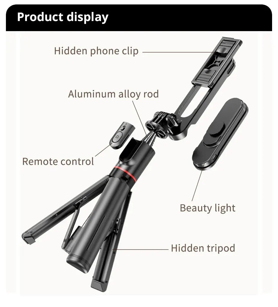 Portable Selfie Stick With Fill Light Foldable Mini Tripod Wireless Bluetooth Remote Shutter For Android Smartphones Video Live - Fullshopping