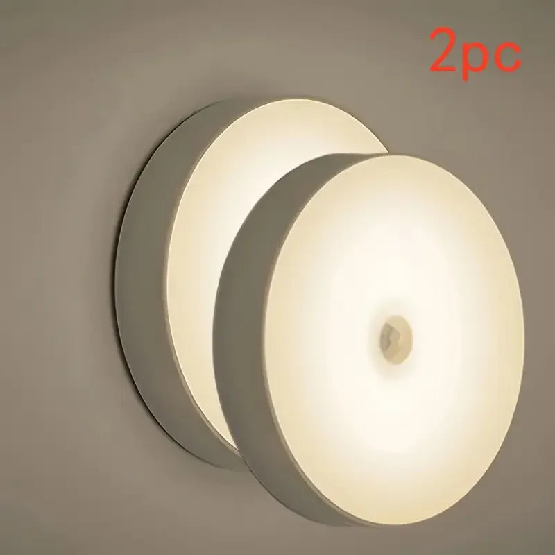 1~8Pcs Motion Sensor Night Lights 8-LED Round Wall Lamps USB Rechargeable Under Cabinet Lighting for Bedsides Hallways Stairs