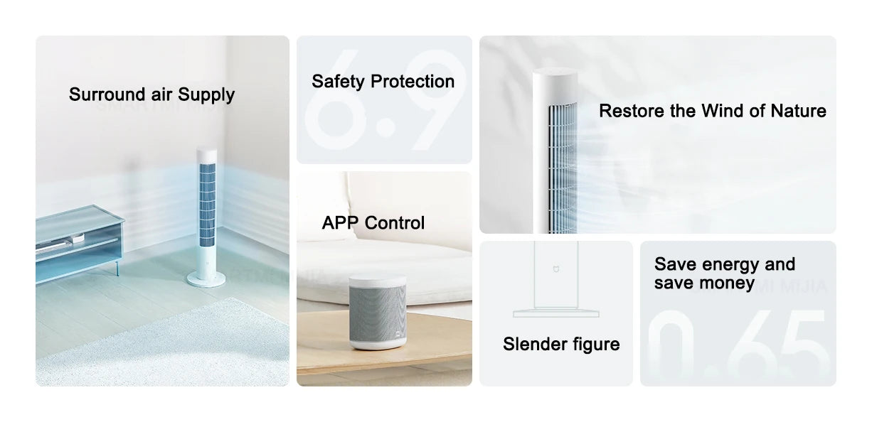 MIJIA Smart DC Frequency Conversion Tower Fan 2nd,150° Oscillating Standing Fans For Room,4 Speed,3 Mode,CN Version With Adapter