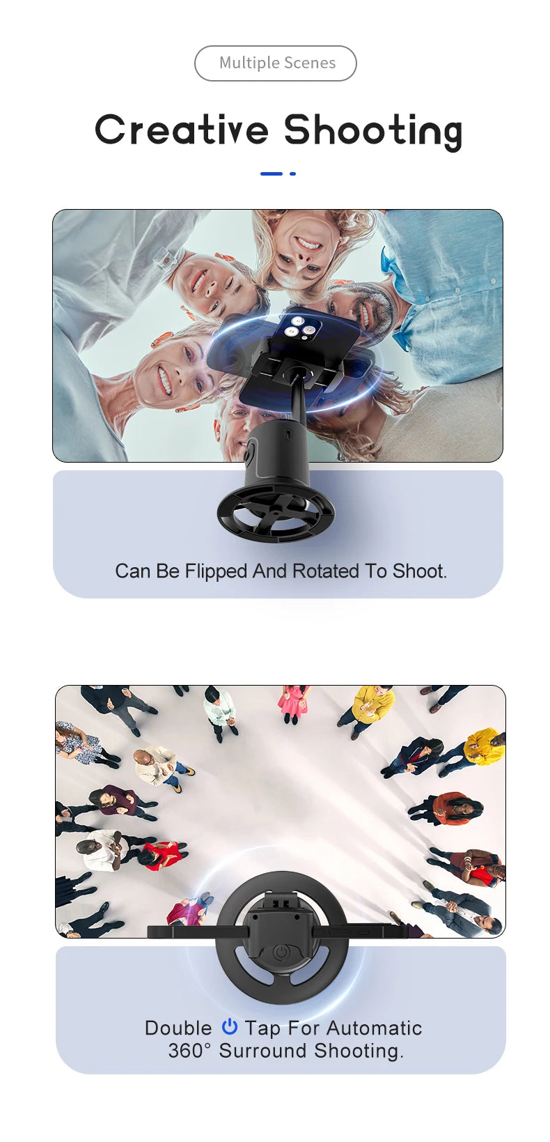 Phone Stabilizer Smart Facial Tracking Detachable Phone Clip with Fill Light Desktop Phone Stand Wireless Selfie Stick Tripod - Fullshopping