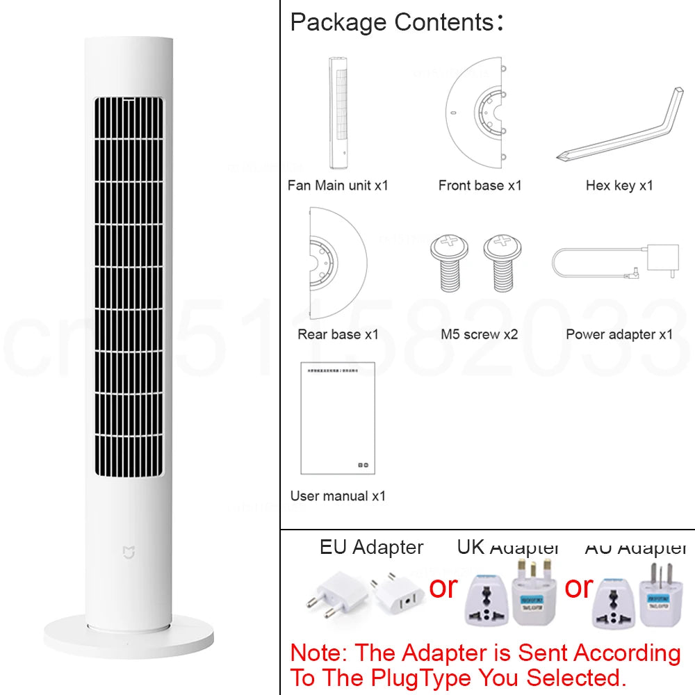 MIJIA Smart DC Frequency Conversion Tower Fan 2nd,150° Oscillating Standing Fans For Room,4 Speed,3 Mode,CN Version With Adapter