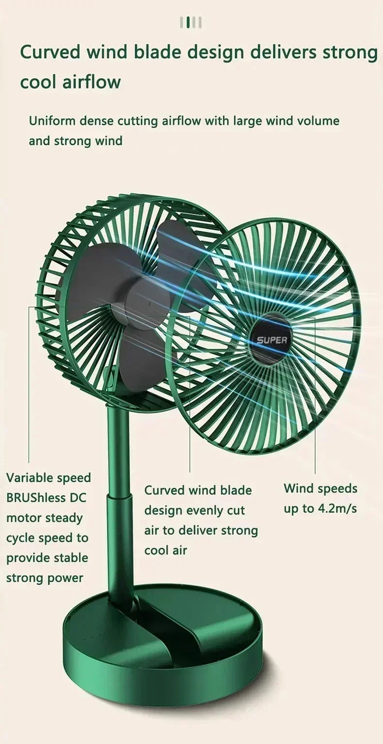 Summer Gift Portable Charging Desk Fan with Adjustable Height, Strong Wind, Foldable and Telescopic Mobile Phone Stand