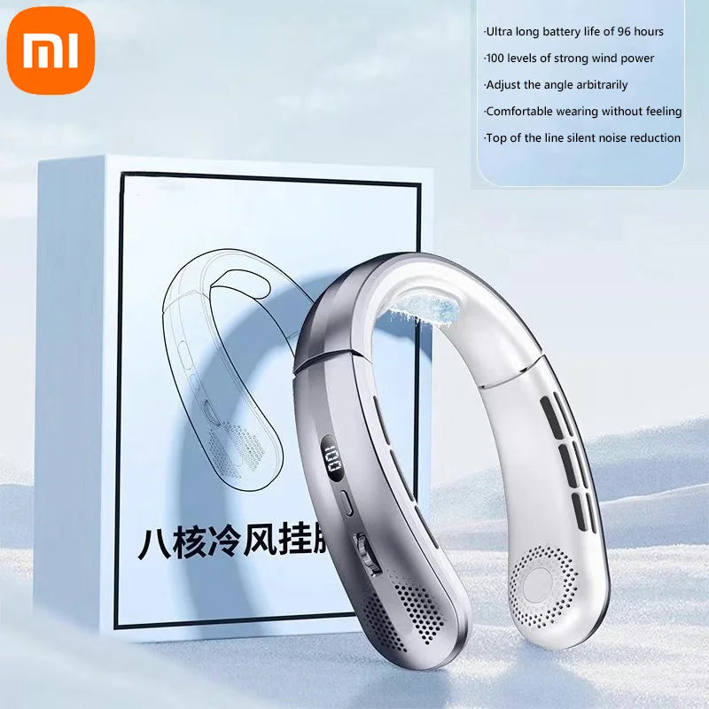 Xiaomi 8000mAh Electric Hanging Neck Fan Portable Bladeless Mini Rechargeable Mute LED Digital Display Air Cooler For Outdoor - Fullshopping