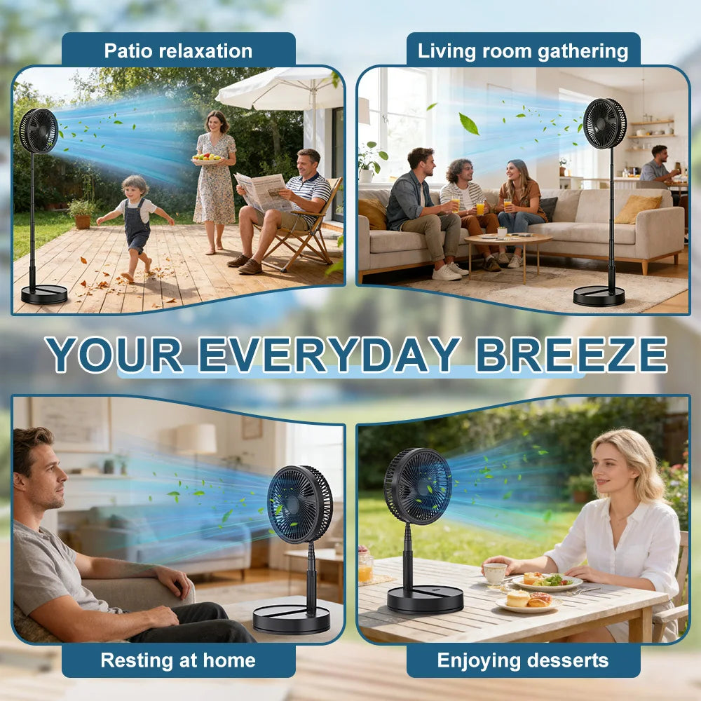 9" Portable Standing Oscillating Fan with Remote - Tall Floor Foldable Travel Fan for Sleeping - Pedestal Stand Up Folding Bed k