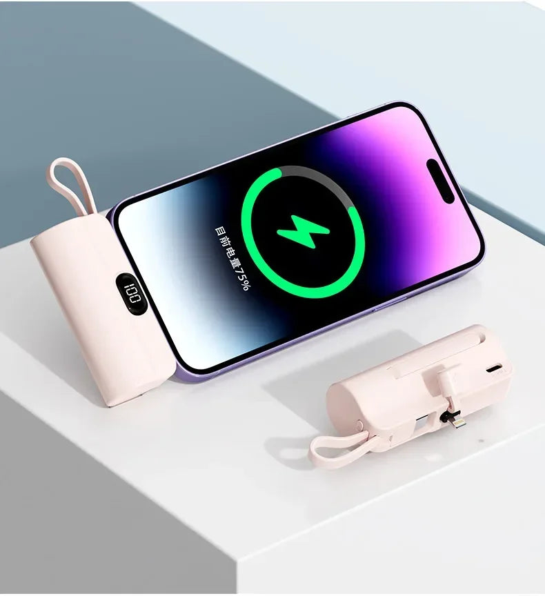 10000mAh Mini Power Bank Portable Fast Charger External Spare Battery For iPhone Samsung Built-in Type C Cable Small Powerbank - Fullshopping