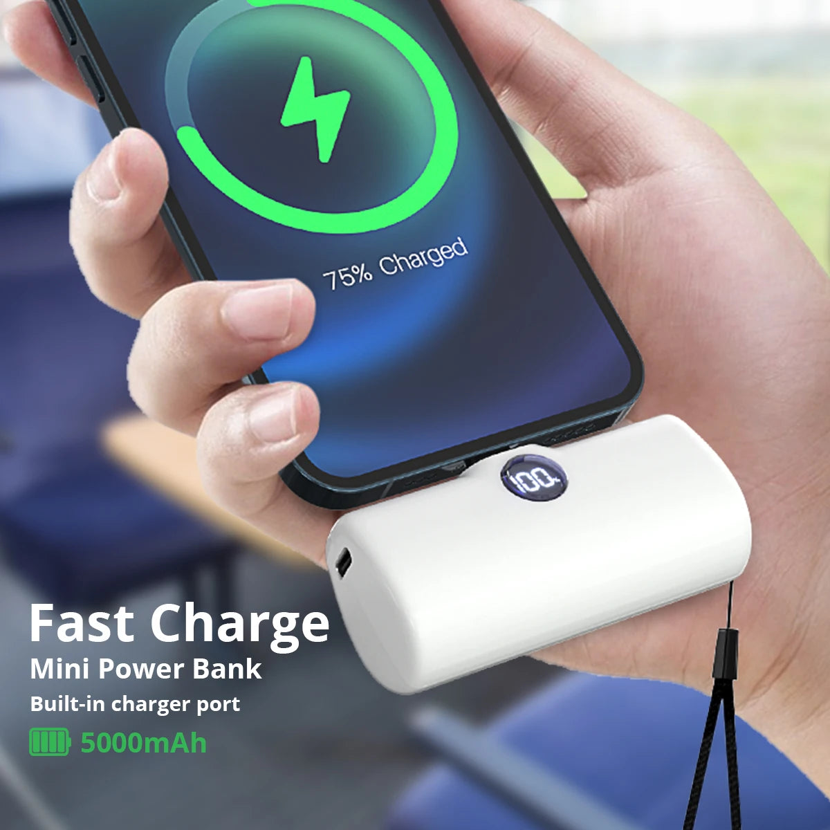 Fast Charge Portable Charger for iPhone Samsung Xiaomi Compact External Spare Battery Built-in Plug PD Fast Charging Power Bank - Fullshopping