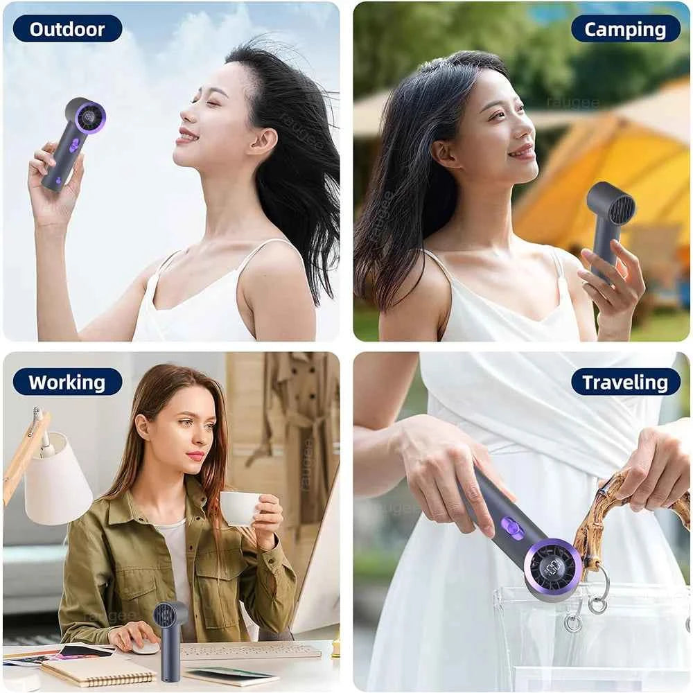 Portable Fan Turbo Wind 100 Strong Speed Mini Cooling Fan Electric Handheld Fan with Digital Display 1800mAh USB Rechargeable