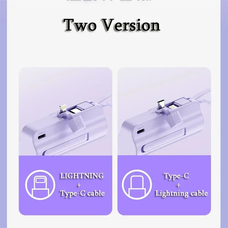 10000mAh Mini Power Bank Portable Fast Charger External Spare Battery For iPhone Samsung Built-in Type C Cable Small Powerbank - Fullshopping