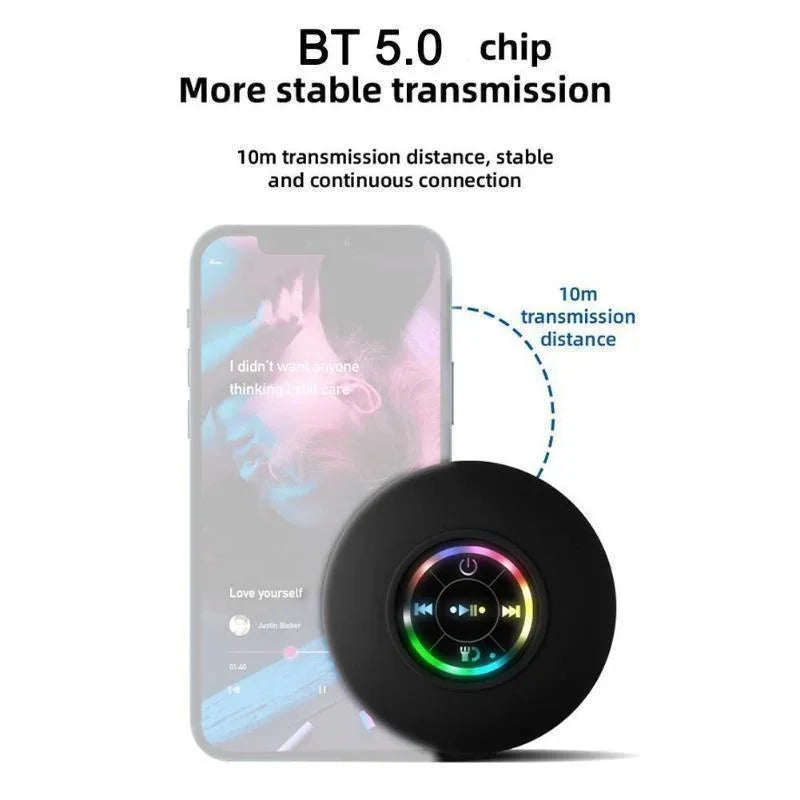 Mini Bluetooth Speaker Portable Waterproof Suction Cup Wireless Handsfree Speakers Illuminated LED Light for Showers Pool Car - Fullshopping