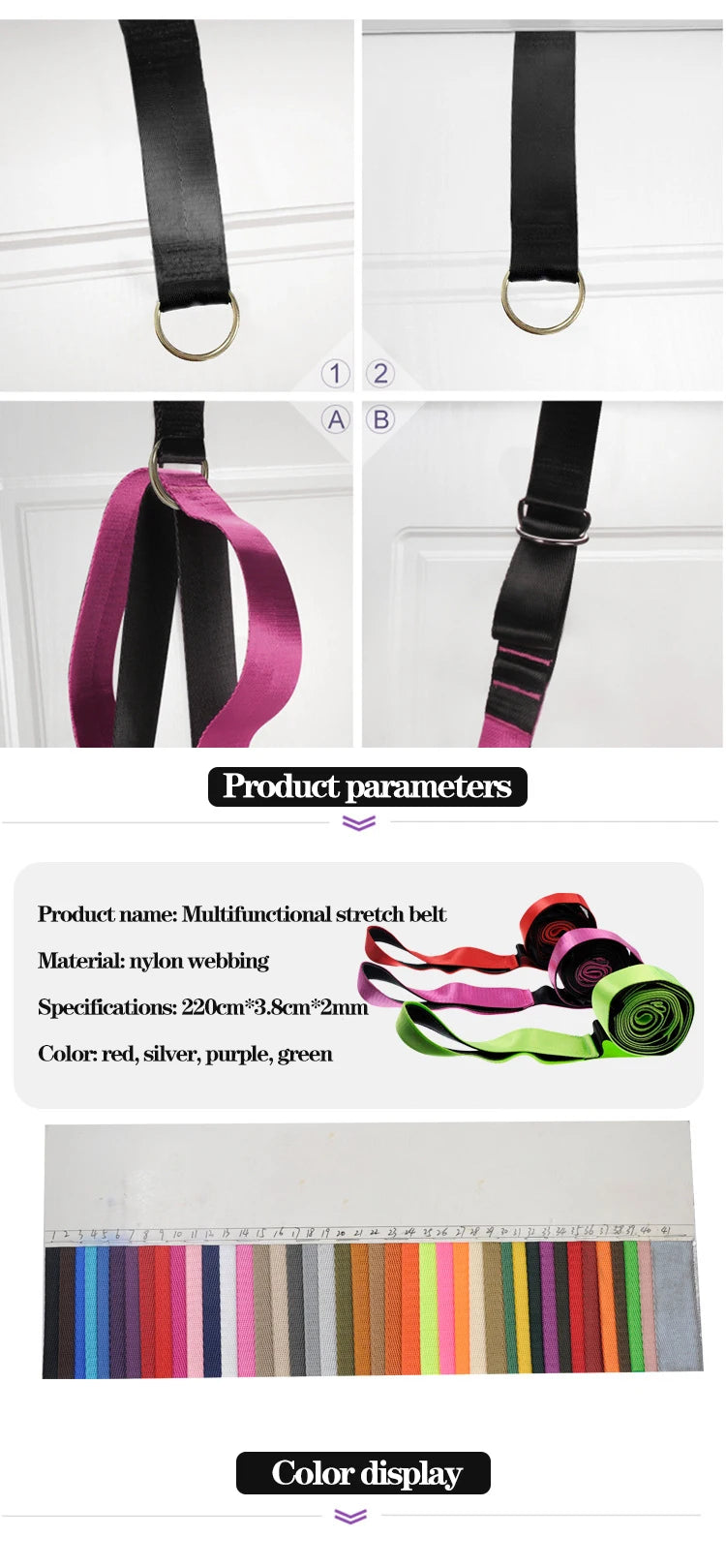 Stretching Strap Yoga Strap with Loops, Stretch Straps for Physical Therapy, Non-Elastic Exercise Strap for Pilates, Dance,Sport - Fullshopping