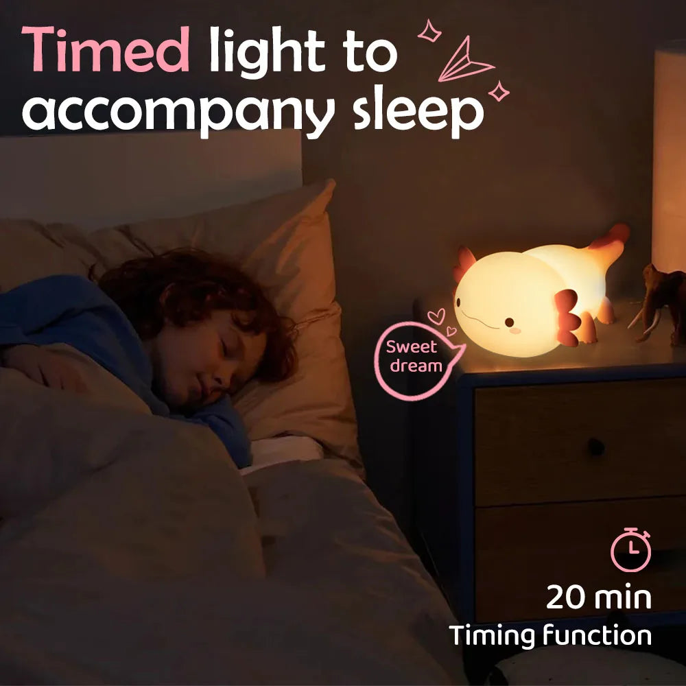 Axolotl Night Light for Kids 2 Brightness Silicone Nursery Sleeping Light Portable USB Rechargeable Bedside Lamp For Baby's Room - Fullshopping