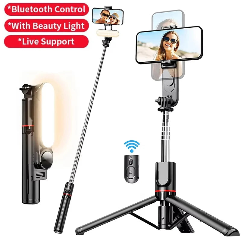 Portable Selfie Stick With Fill Light Foldable Mini Tripod Wireless Bluetooth Remote Shutter For Android Smartphones Video Live - Fullshopping