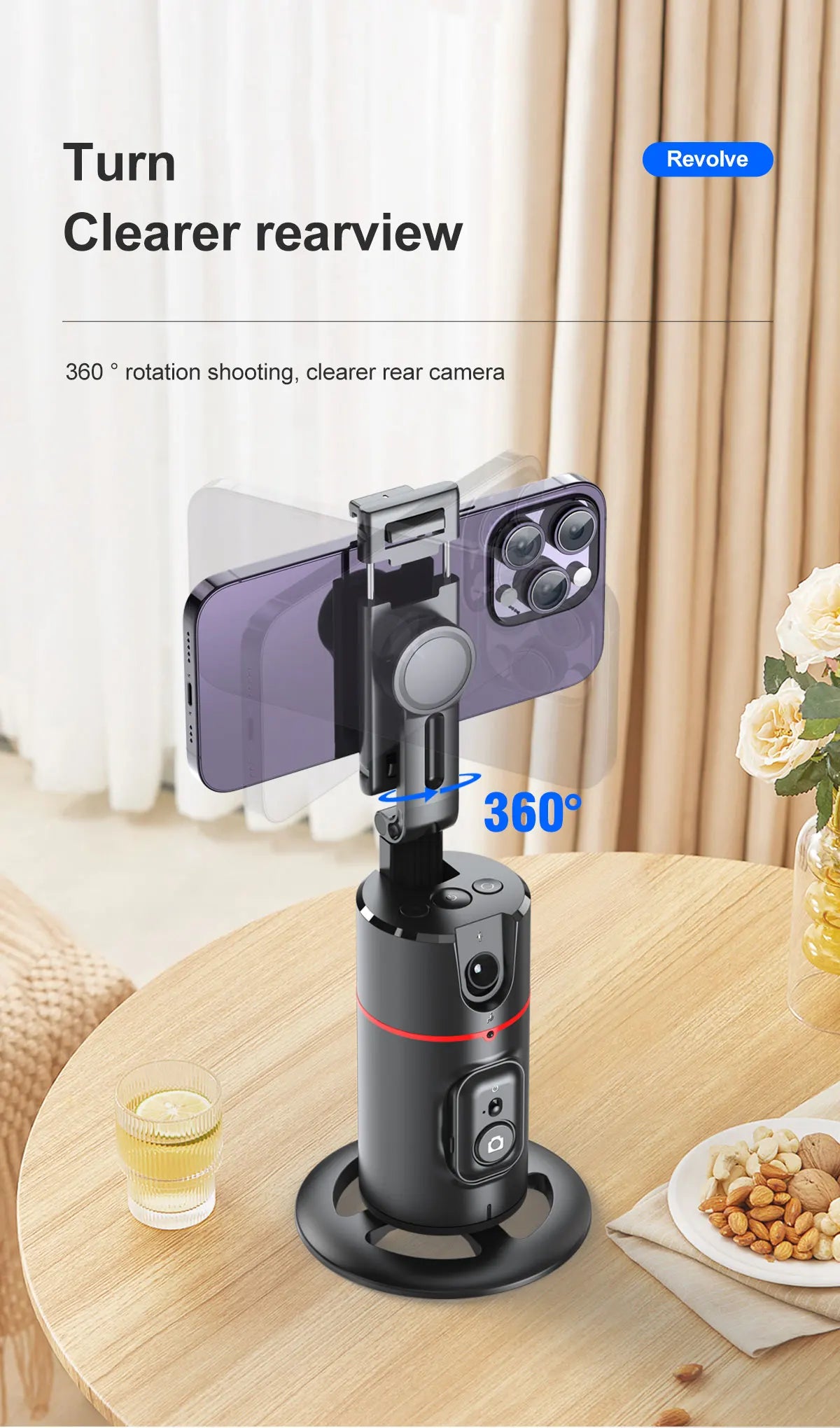 Phone Stabilizer Smart Facial Tracking Detachable Phone Clip with Fill Light Desktop Phone Stand Wireless Selfie Stick Tripod - Fullshopping