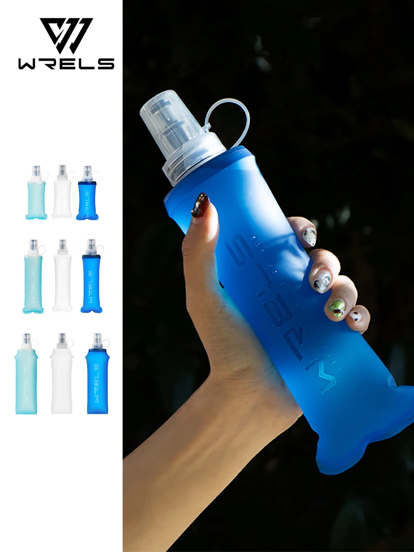 WRELS Running Water Bottle Soft Flask Folding Collapsible Water Bottle TPU BPA-Free Camping Hiking Travel Folding Water Bottle - Fullshopping