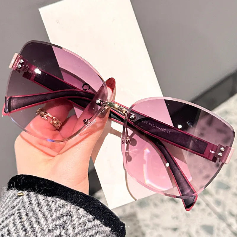 Large Frame Cat Eye Fashion Sunglasses 2025 New UV Protection Women's Edge Cutting Frameless DS-8208 - Fullshopping