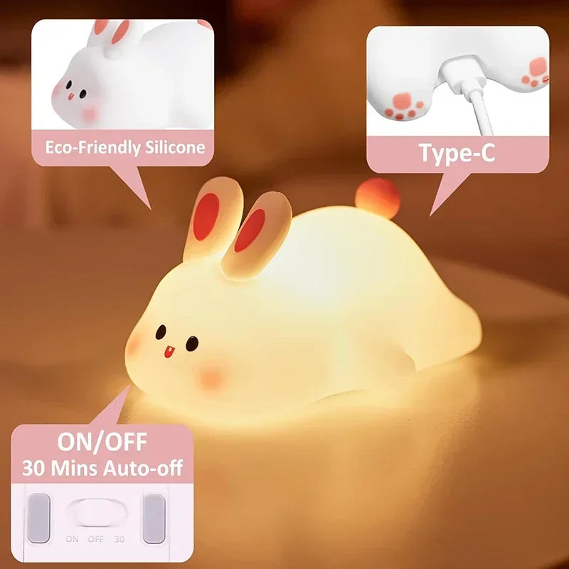 Soft Silicone Night Light - USB Rechargeable Touch Control 3-Level Dimmable Bedside Lamp for Nursery, Kids, Babies & Gift Decor - Fullshopping