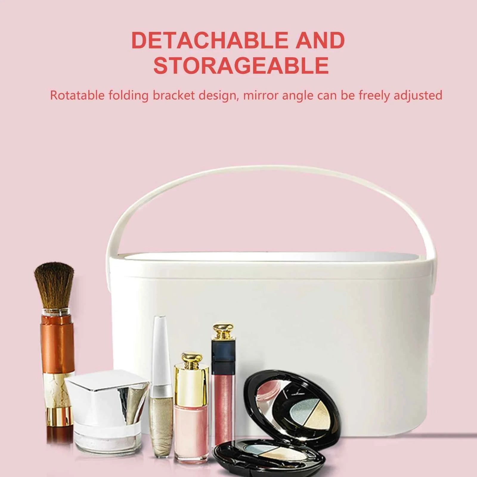 Portable Makeup Box with Light Up Mirror Cosmetic Storage Box Travel Makeup Case - Fullshopping