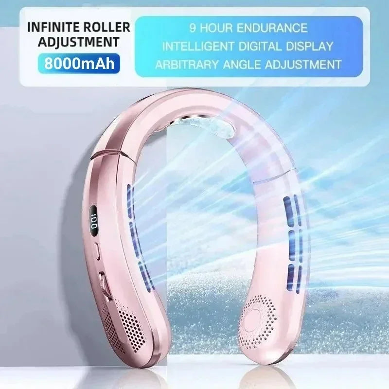 Xiaomi 8000mAh Electric Hanging Neck Fan Portable Bladeless Mini Rechargeable Mute LED Digital Display Air Cooler For Outdoor - Fullshopping