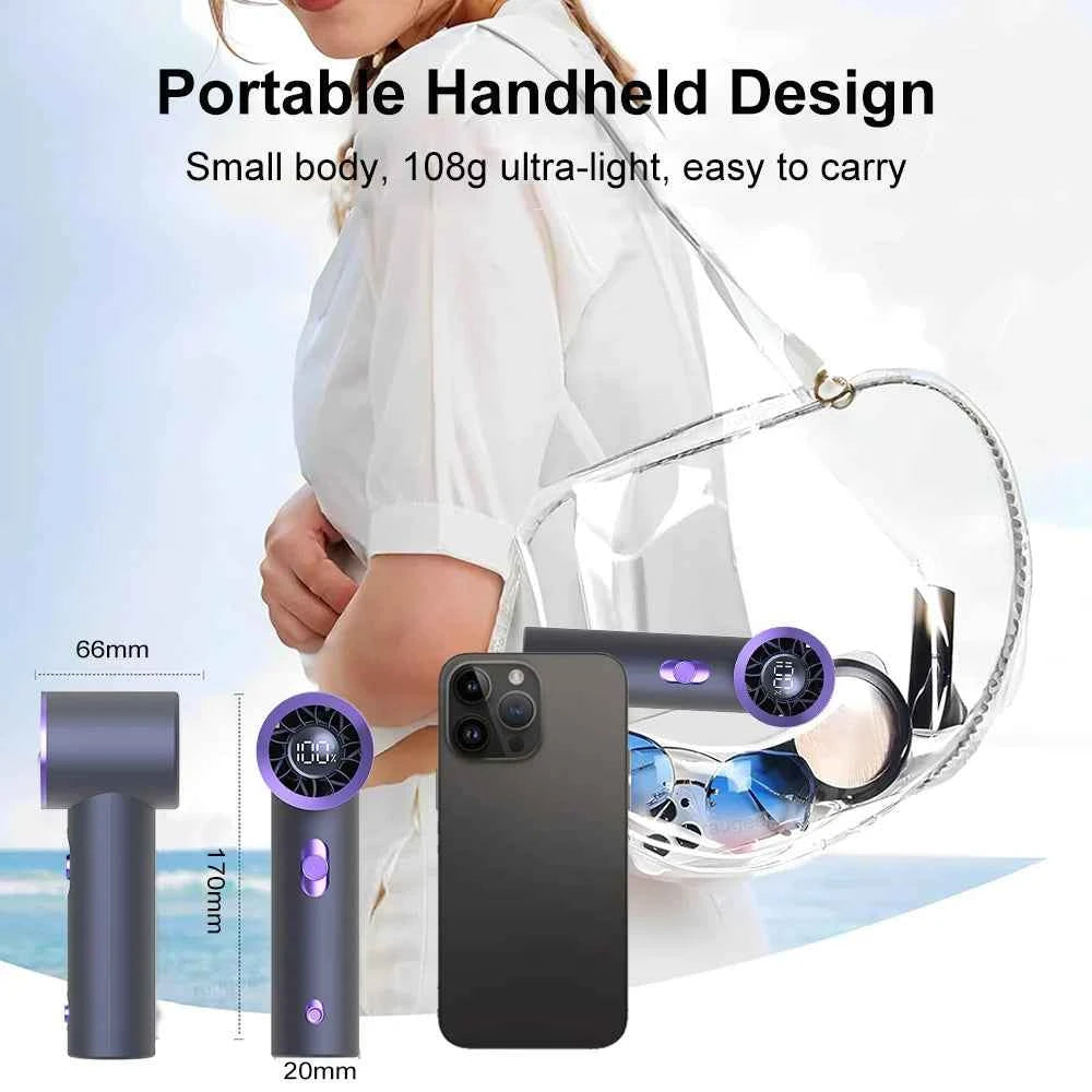 Portable Fan Turbo Wind 100 Strong Speed Mini Cooling Fan Electric Handheld Fan with Digital Display 1800mAh USB Rechargeable