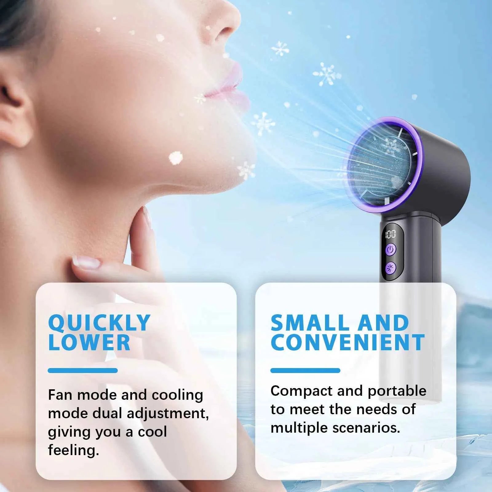 Turbo Fan Portable Hand Fan Mini USB Rechargeable Fan Ice Cooling Fan Handheld Turbo Fan Small Pocket Fan with Digital Display