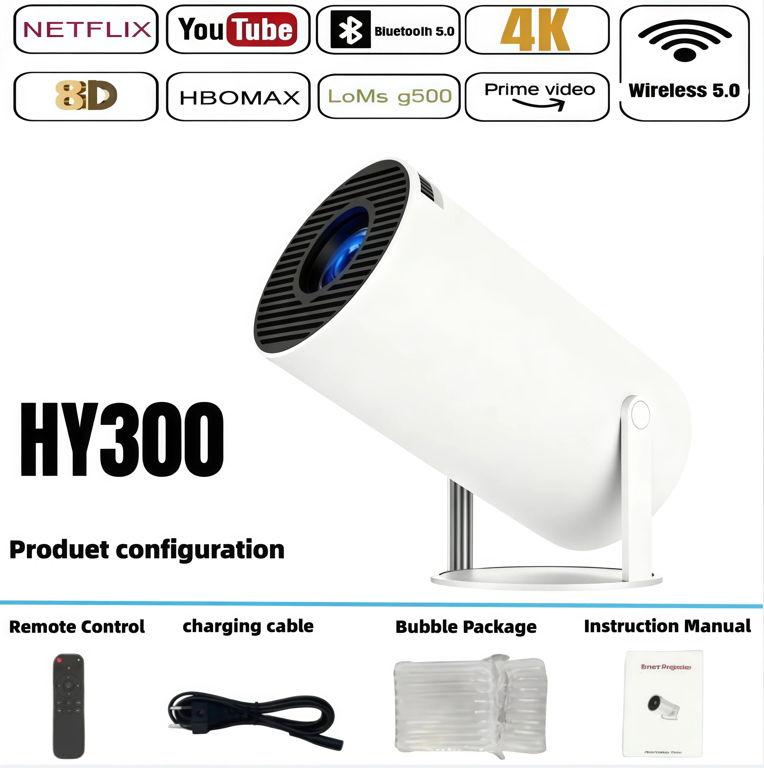 New Projector HY300 4K Android 11 Wifi6 290ANSI Allwinner H713 BT50 1080P 1280720P Cinema Outdoor Portable Projectors - Fullshopping