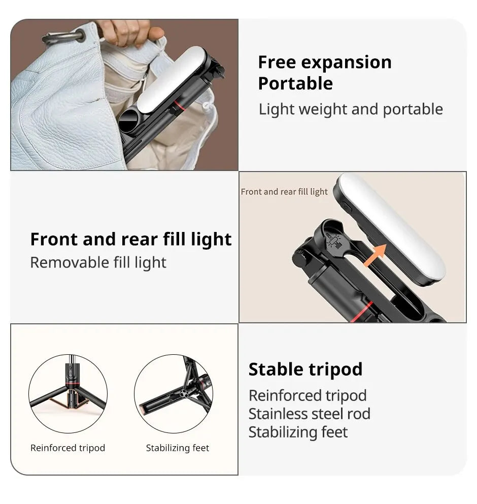 Portable Selfie Stick With Fill Light Foldable Mini Tripod Wireless Bluetooth Remote Shutter For Android Smartphones Video Live - Fullshopping