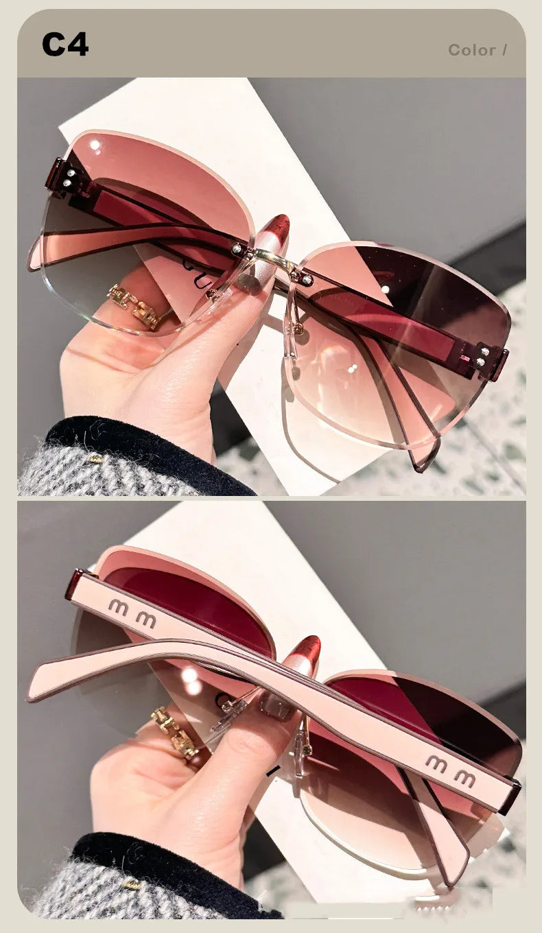Large Frame Cat Eye Fashion Sunglasses 2025 New UV Protection Women's Edge Cutting Frameless DS-8208 - Fullshopping