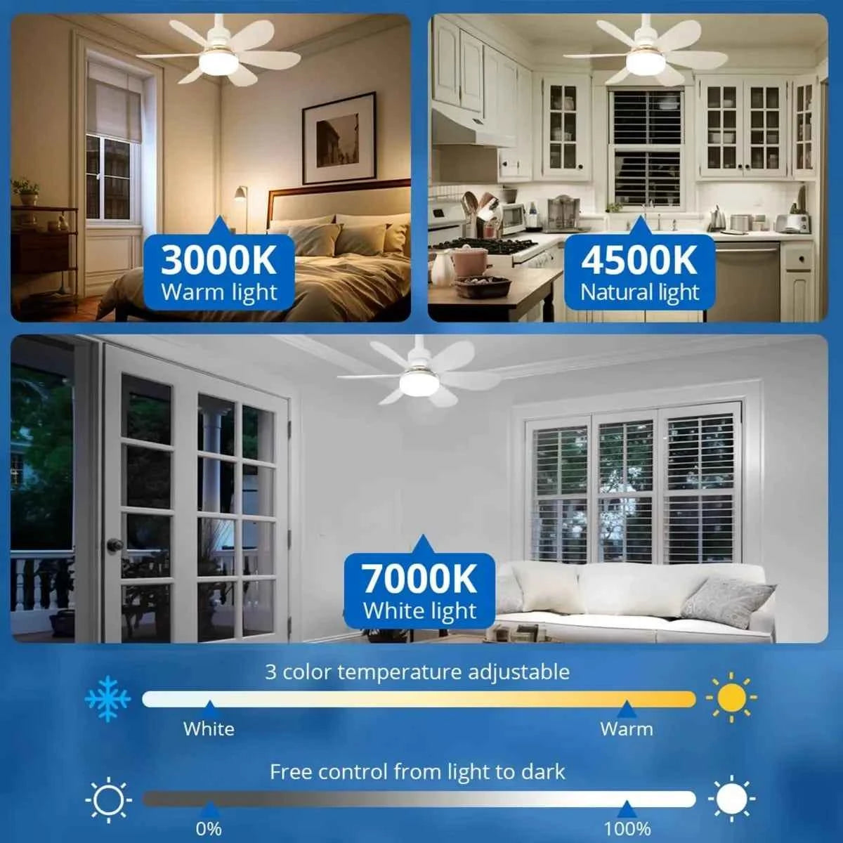 30W/40W Ceiling Fans with Remote Control LED Light Fan, E27 Lamp Base Intelligent Silent Ceiling Fan for Bedroom and Living Room