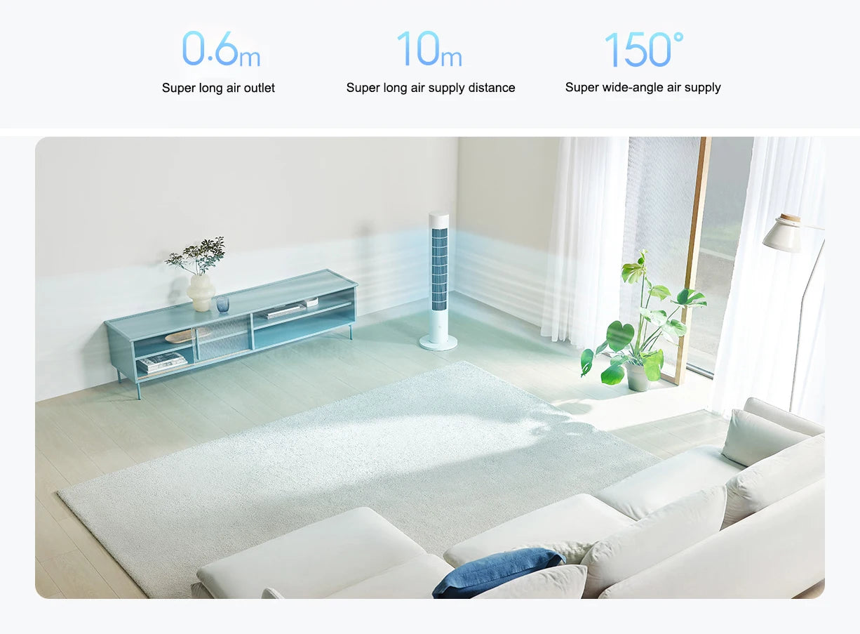 MIJIA Smart DC Frequency Conversion Tower Fan 2nd,150° Oscillating Standing Fans For Room,4 Speed,3 Mode,CN Version With Adapter