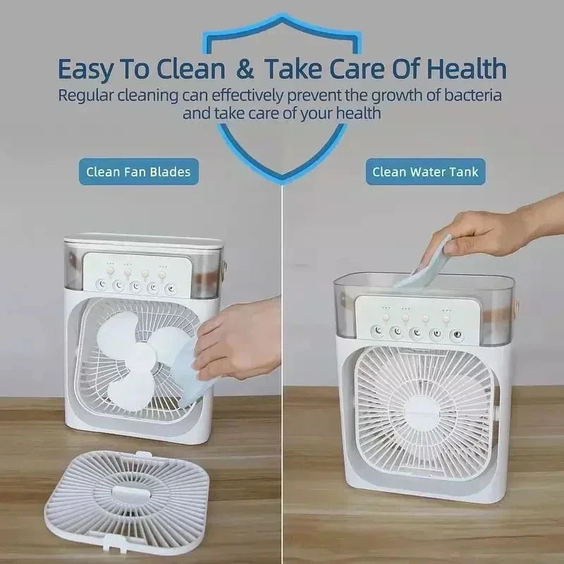 New 3 In 1 Fan AIr Conditioner Household Small Air Cooler LED Night Light Portable Humidifier Air Adjustment Fan Office Home Fan - Fullshopping