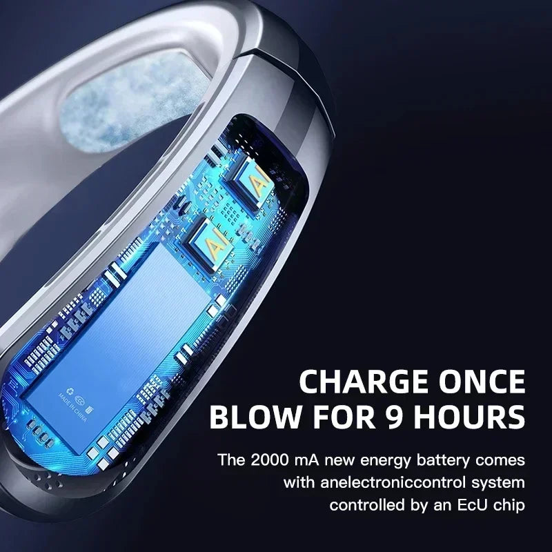 Xiaomi 8000mAh Electric Hanging Neck Fan Portable Bladeless Mini Rechargeable Mute LED Digital Display Air Cooler For Outdoor - Fullshopping