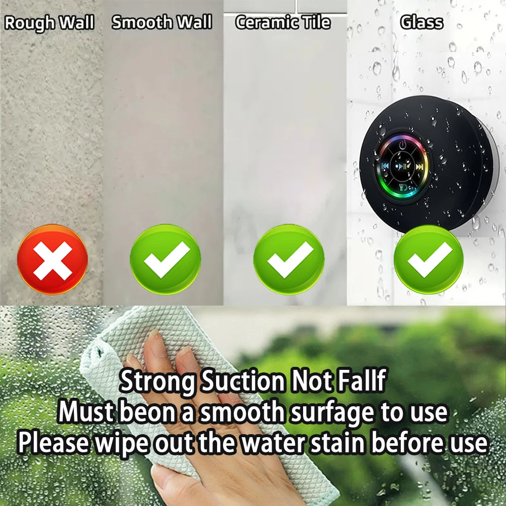 Portable Wireless Bluetooth Speaker LED Light IPX4 Waterproof Loudspeaker Outdoor Bathroom Large Suction Cup Stereo Sound Box - Fullshopping