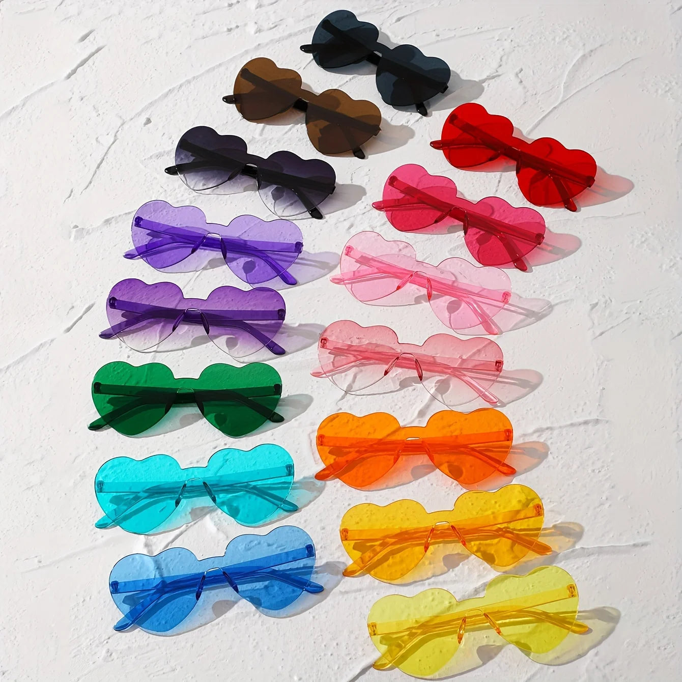 15pcs Heart Shaped Rimless Sunglasses Women Men Cute Cat Eye Candy Color One Piece Shades Sun Glasses Party Eyeglasses UV400 - Fullshopping