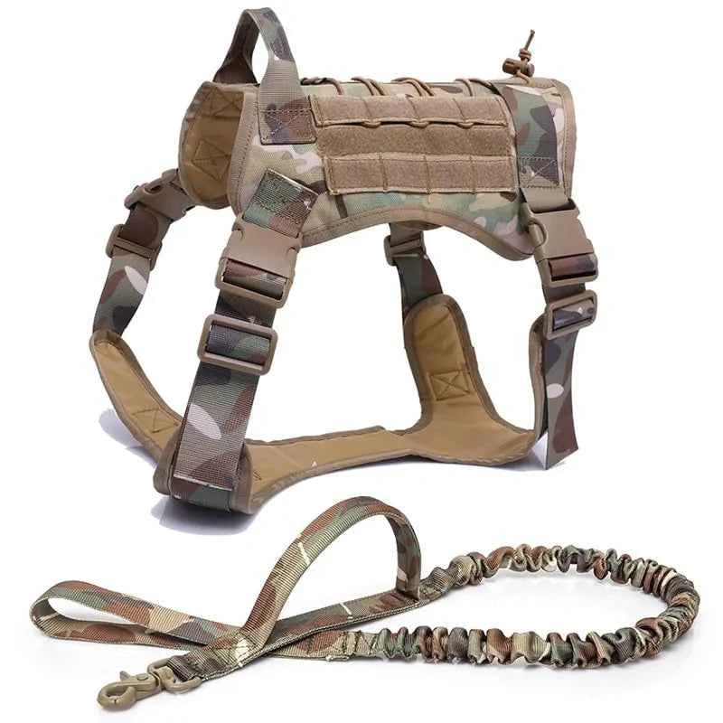 Nylon Tactical Dog Harness with Handle & Bungee Leash for Large Dogs - Fullshopping