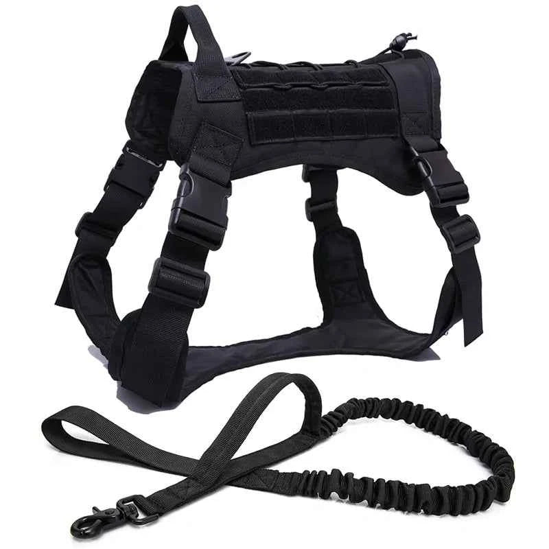 Nylon Tactical Dog Harness with Handle & Bungee Leash for Large Dogs - Fullshopping
