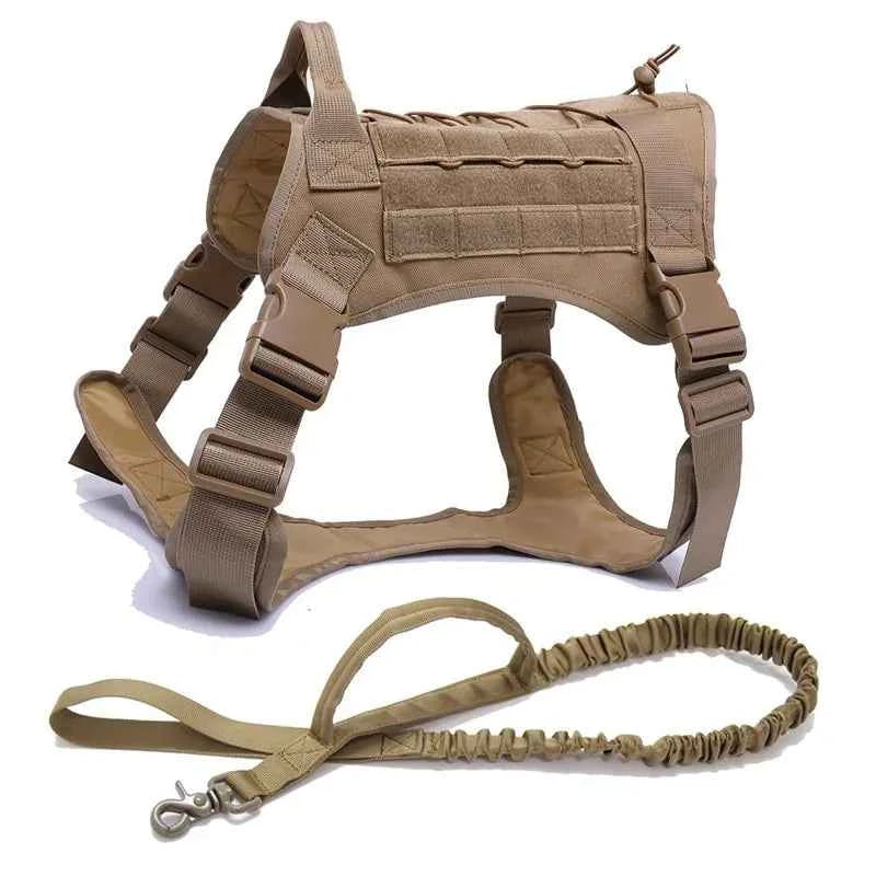 Nylon Tactical Dog Harness with Handle & Bungee Leash for Large Dogs - Fullshopping