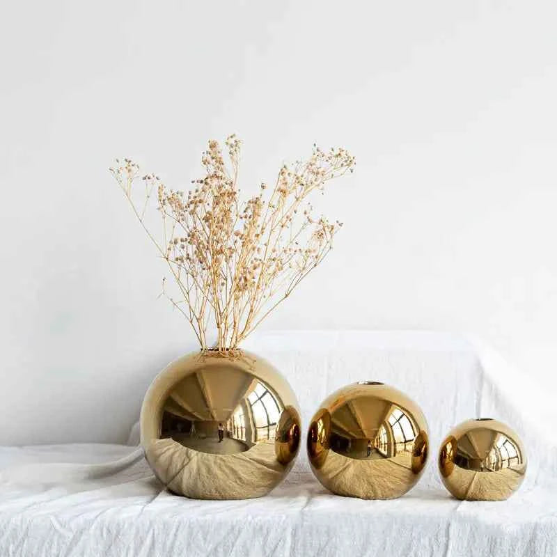 Golden Ceramic Round Ball Vase - Fullshopping