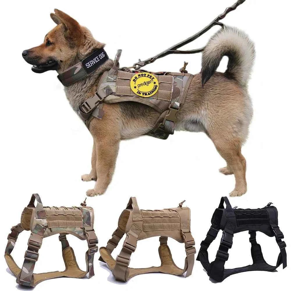 Nylon Tactical Dog Harness with Handle & Bungee Leash for Large Dogs - Fullshopping
