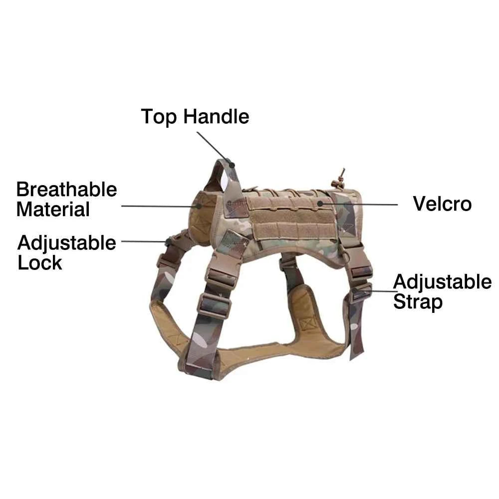 Nylon Tactical Dog Harness with Handle & Bungee Leash for Large Dogs - Fullshopping